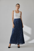 Kırışık Lacivert Maxi Boy Etek