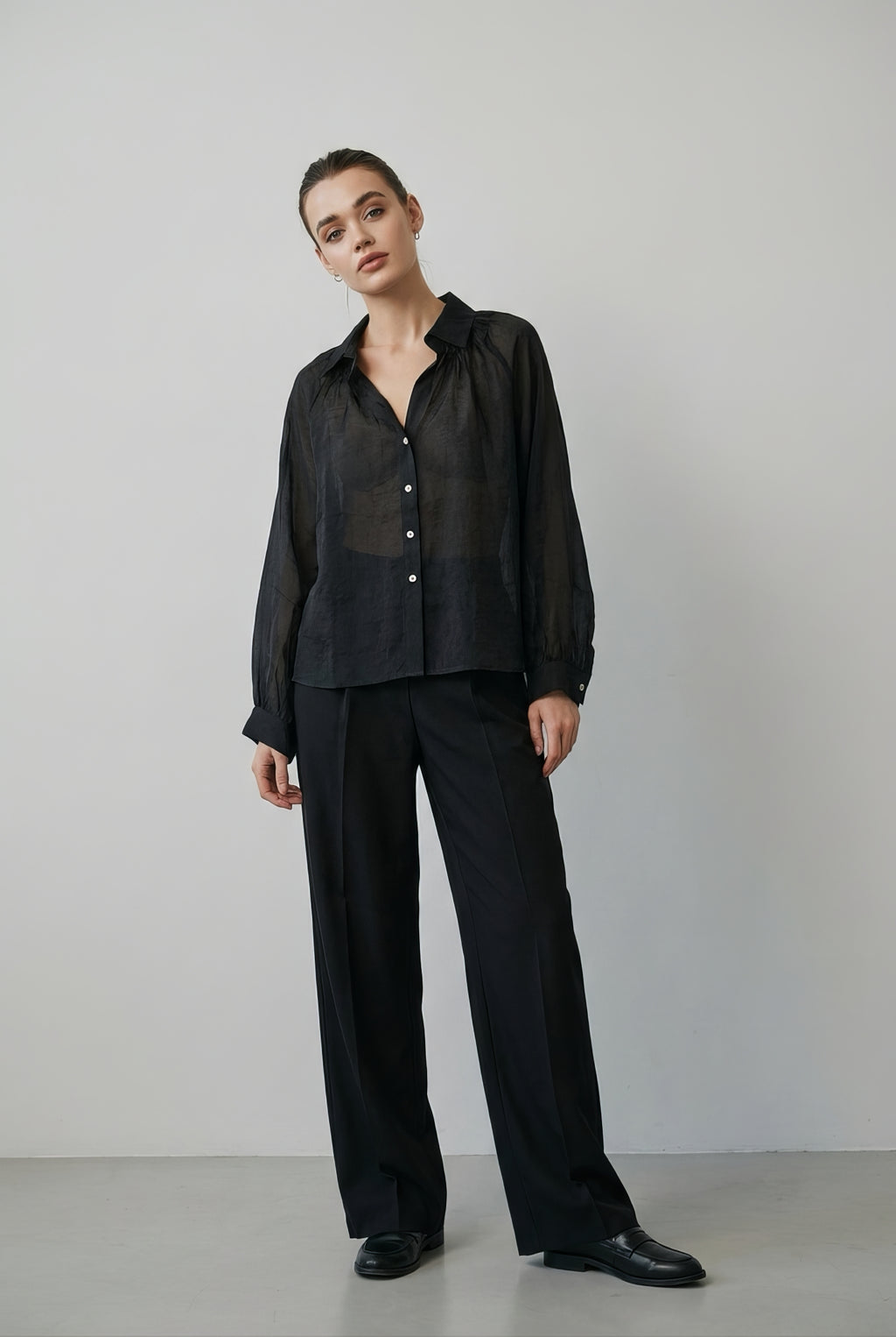 Şifon Siyah Gömlek