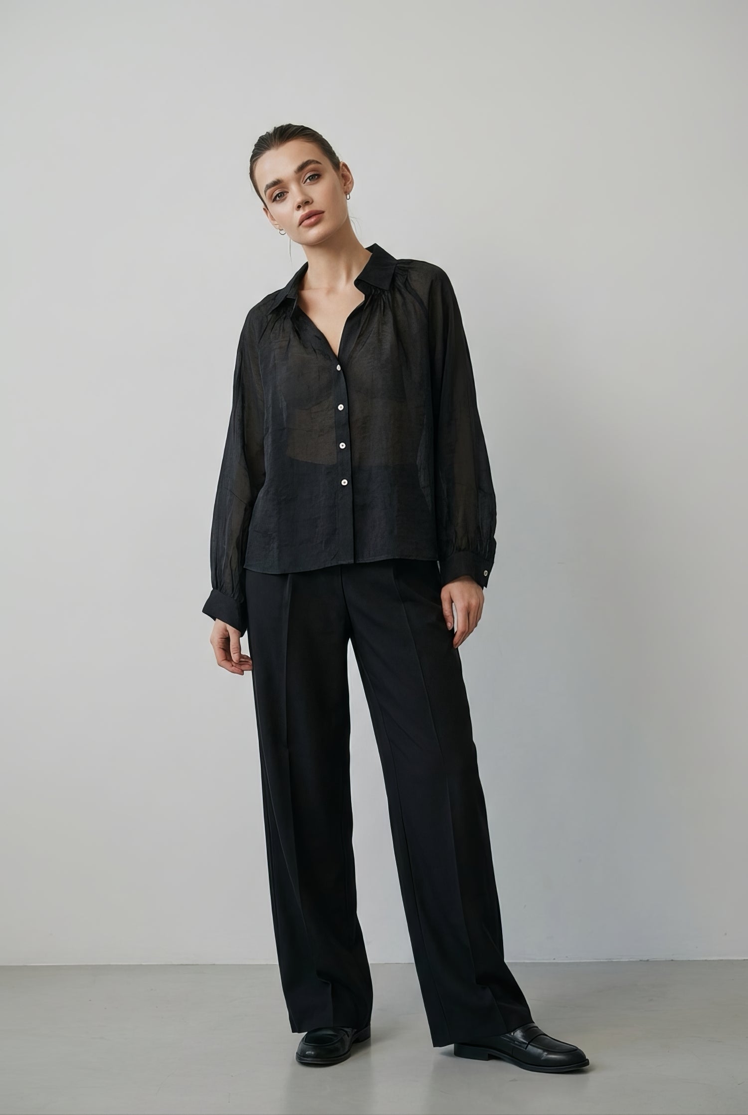 Şifon Siyah Gömlek