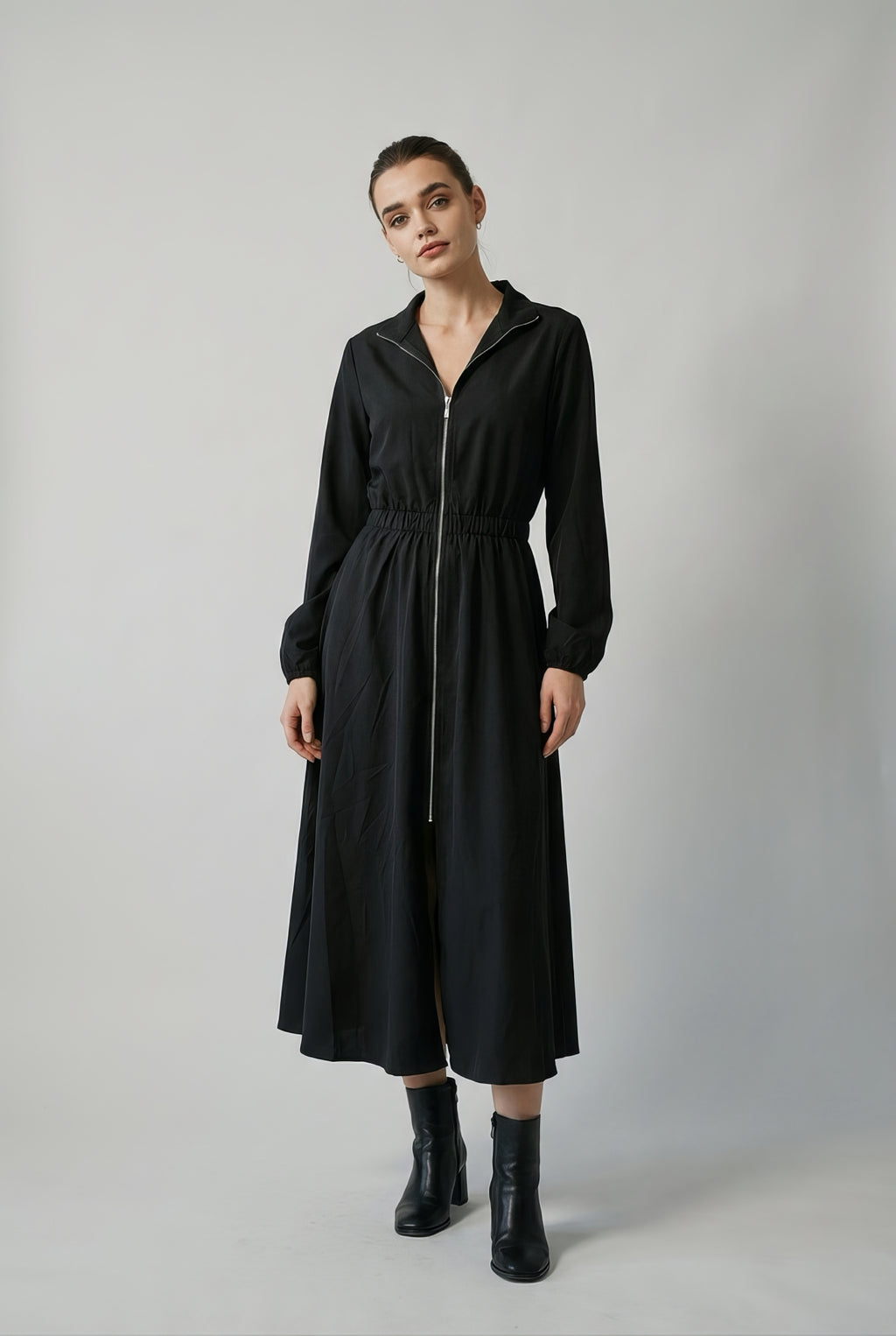 Tasarım Fermuarlı Midi Elbise