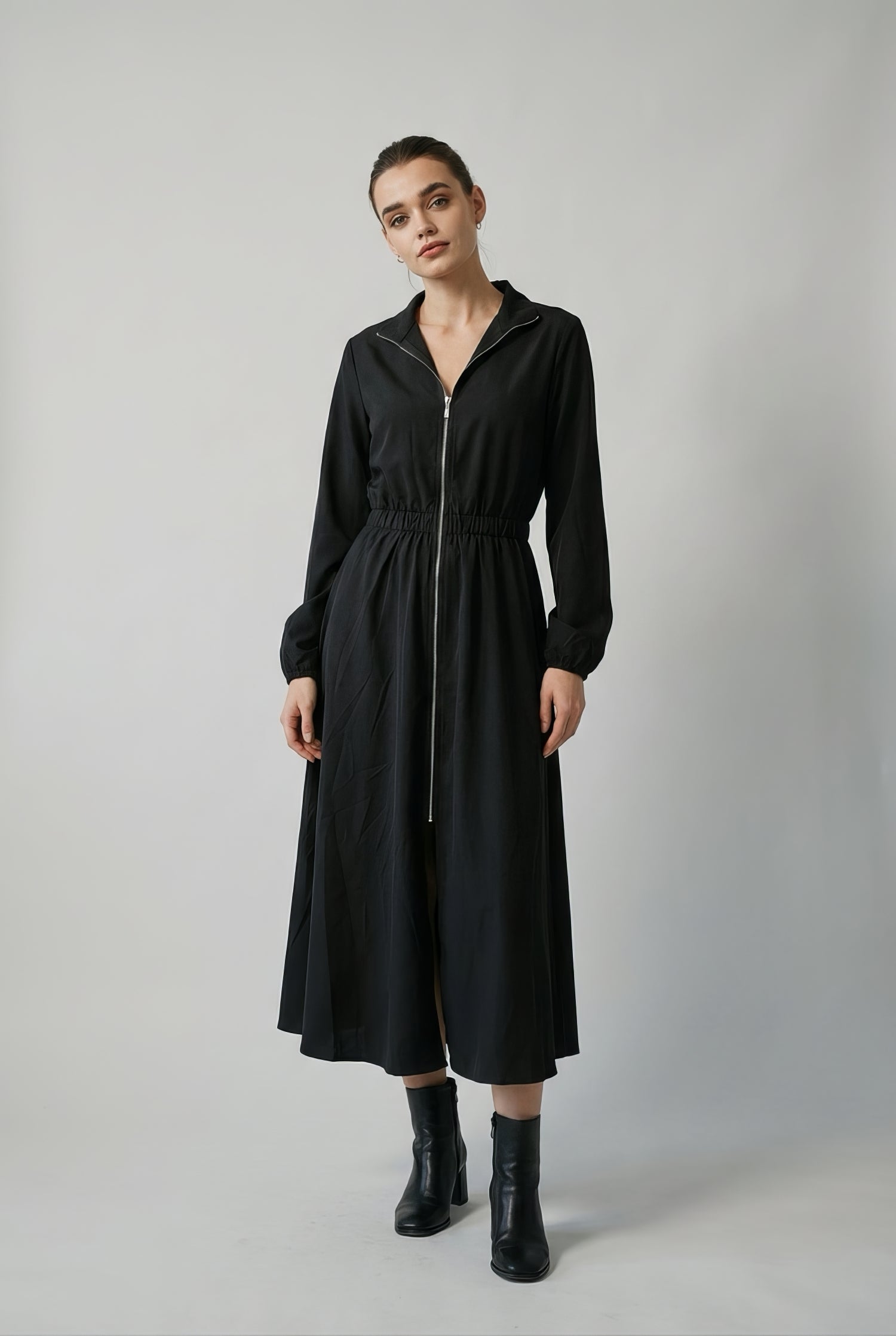 Tasarım Fermuarlı Midi Elbise