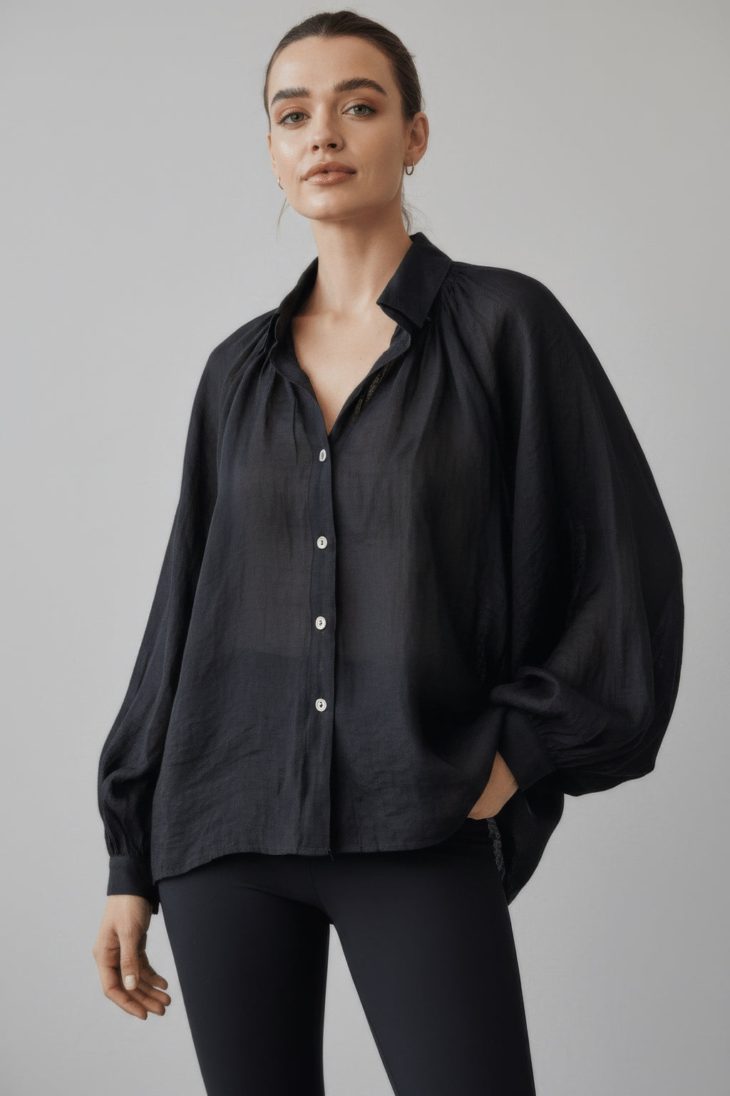 Şifon Siyah Gömlek