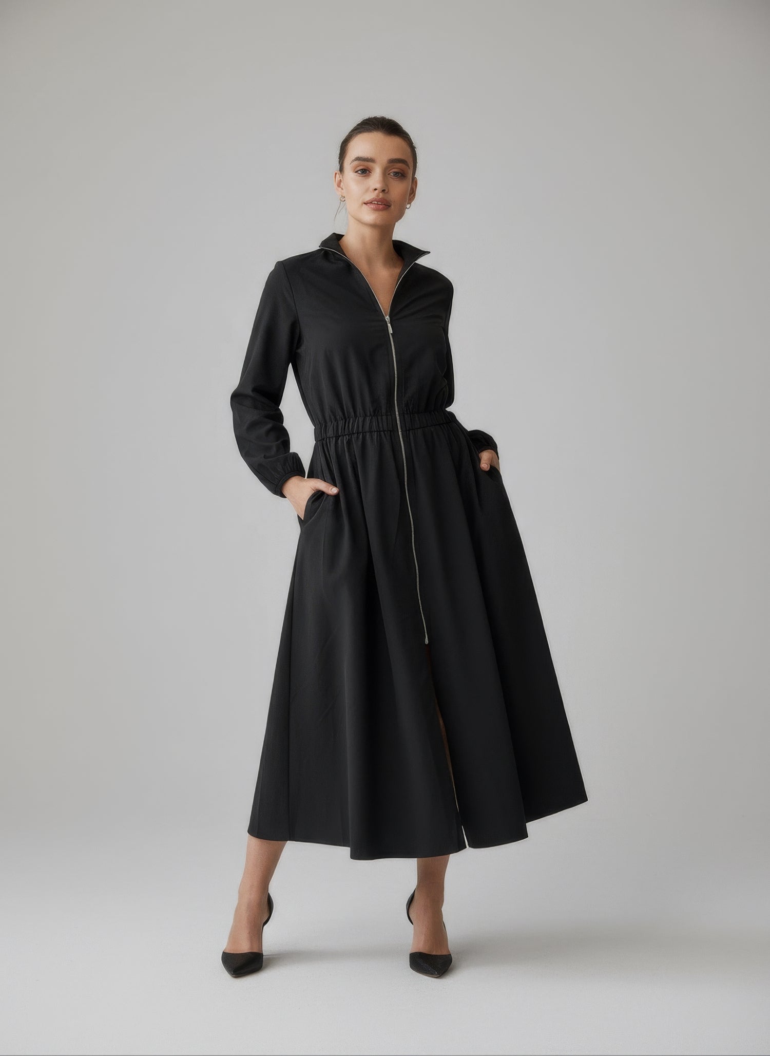 Tasarım Fermuarlı Midi Elbise